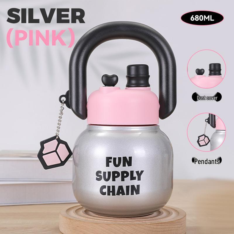 Бутылка для воды с двойной соломинкой и большим животом - Летняя чашка большой вместимости для девочек