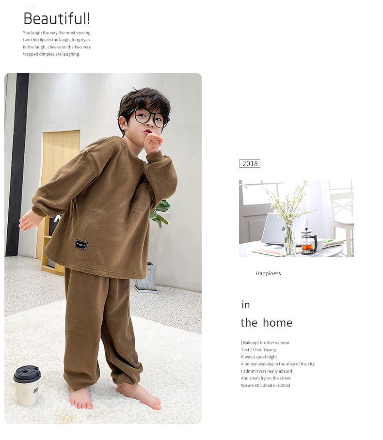 Комплект детской флисовой пижамы для осени/зимы - Бархат, Средний/Большой детский