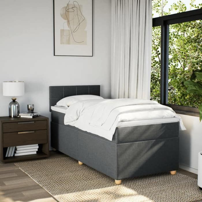 Maison Exclusive - Sommier à lattes de lit avec matelas Gris foncé 100x200cm Tissu