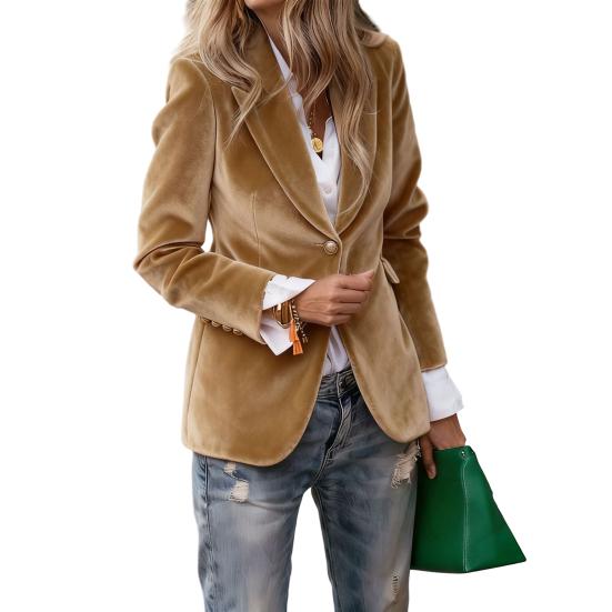 Бархатный пиджак золотого цвета с лацканами, длинными рукавами и одной пуговицей, пиджак с карманами с клапанами, приталенного кроя, с трехмерным пошивом, верхняя одежда