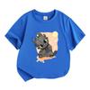 Kids Boys Girls 100% Cotton Crew Neck Short Sleeve T-Shirt, Cute Confused Cartoon Black Dragon Print Casual Soft Breathable Tee for Daily Wear