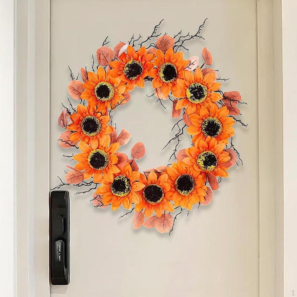 Fall Wreath Sunflower Large Artificial Wall Decor Welcoming Accent for Christmas Party
