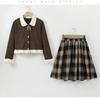 Комплект из двух предметов для девочек: осенняя клетчатая юбка и вязаный кардиган