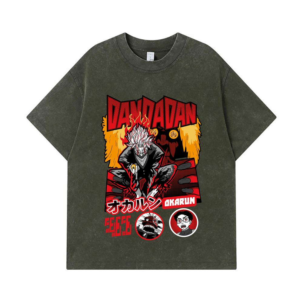 275 GSM Washed T-shirts 100% Cotton Dandadan V26 Okarun Turbo Print Unisex Heavy Cotton T Shirt