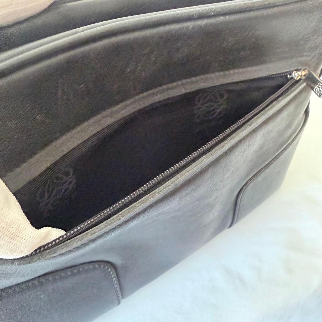 Used LOEWE Anagram Leather Second Bag Travel Pouch Black