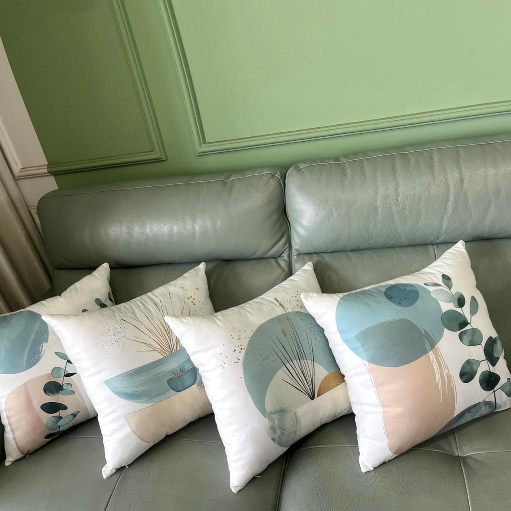 4Pcs Abstract Plant Geometric Shape Printed Pillow Cover Polyester Cushion Case 2D Flat Printing Pillowcase Nordic Calm Now