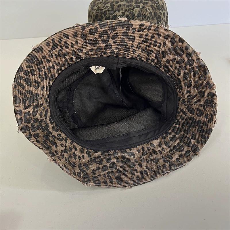 Retro Hole Design Leopard Print Bucket Hats For Women Spring And Summer Travel Sunscreen Versatile Casual Simple Basin Cap