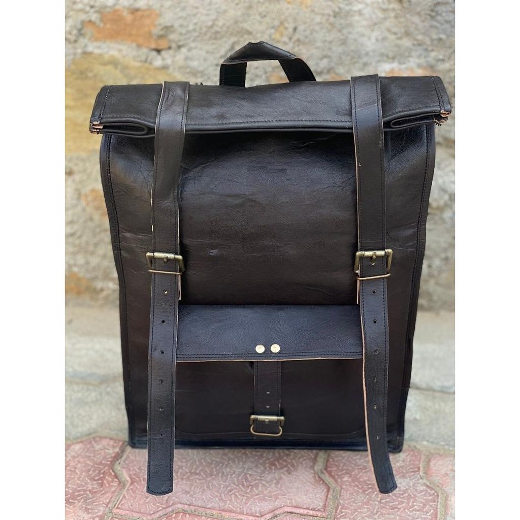 Vintage Leather Large Backpack for Laptop Notebook, Travel Roll Top Rucksack, Best Gift For Men & Women Vintage Backpack