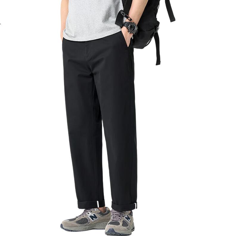 :CHOCOOLATE American Casual Pants for Men, Spring And Autumn New Style Loose Straight-Leg Trousers Versatile Dress Pants, Black, Size 35