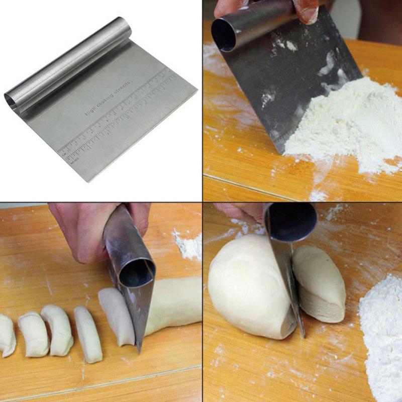 Stainless Steel Flour Cutter With Scale, Dough Cutter, Baking Scraper 15 20 22Cm, Roll Handle Rice Noodle Scraper