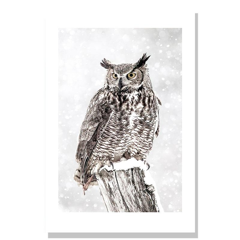 Flower Lake Snow Owl Deer Forest Landscape Winter Wall Art Canvas Painting Nordic Posters And Prints Wall Pictures Home Decor