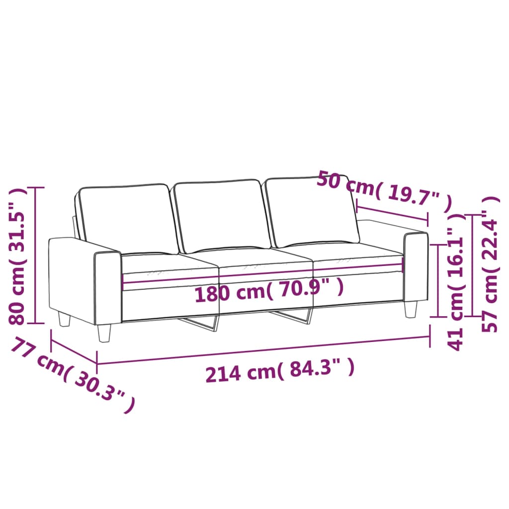 Vidaxl Sofa 3-Osobowa, Ciemnoszara, 180 Cm, Tapicerowana Tkaniną