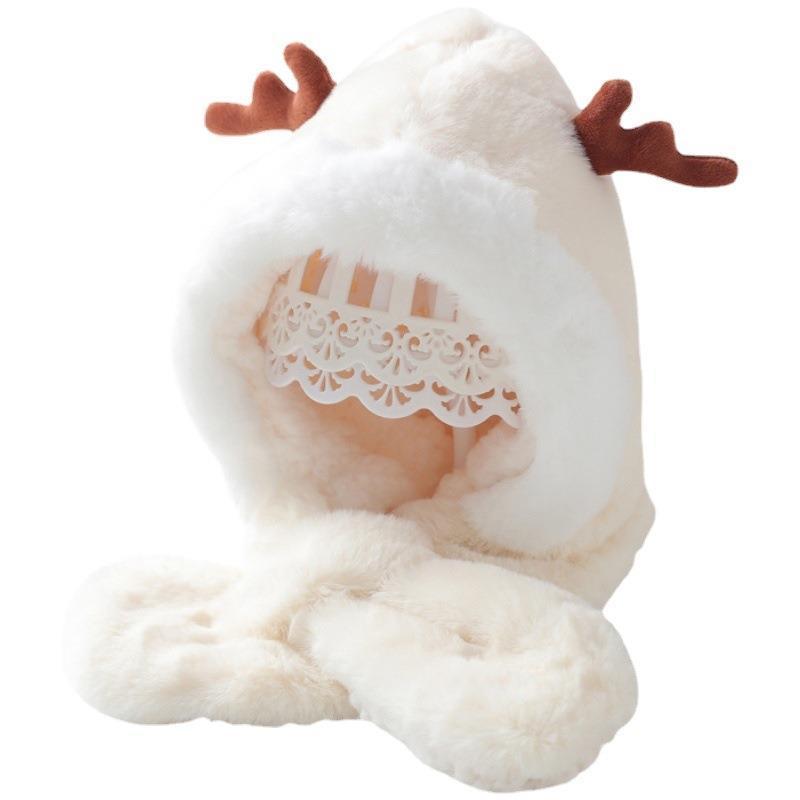 Рождественская детская зимняя теплая шапка для маленьких мальчиков и девочек, милый шарф с капюшоном и рогами оленя и лося, шарф-ушанка