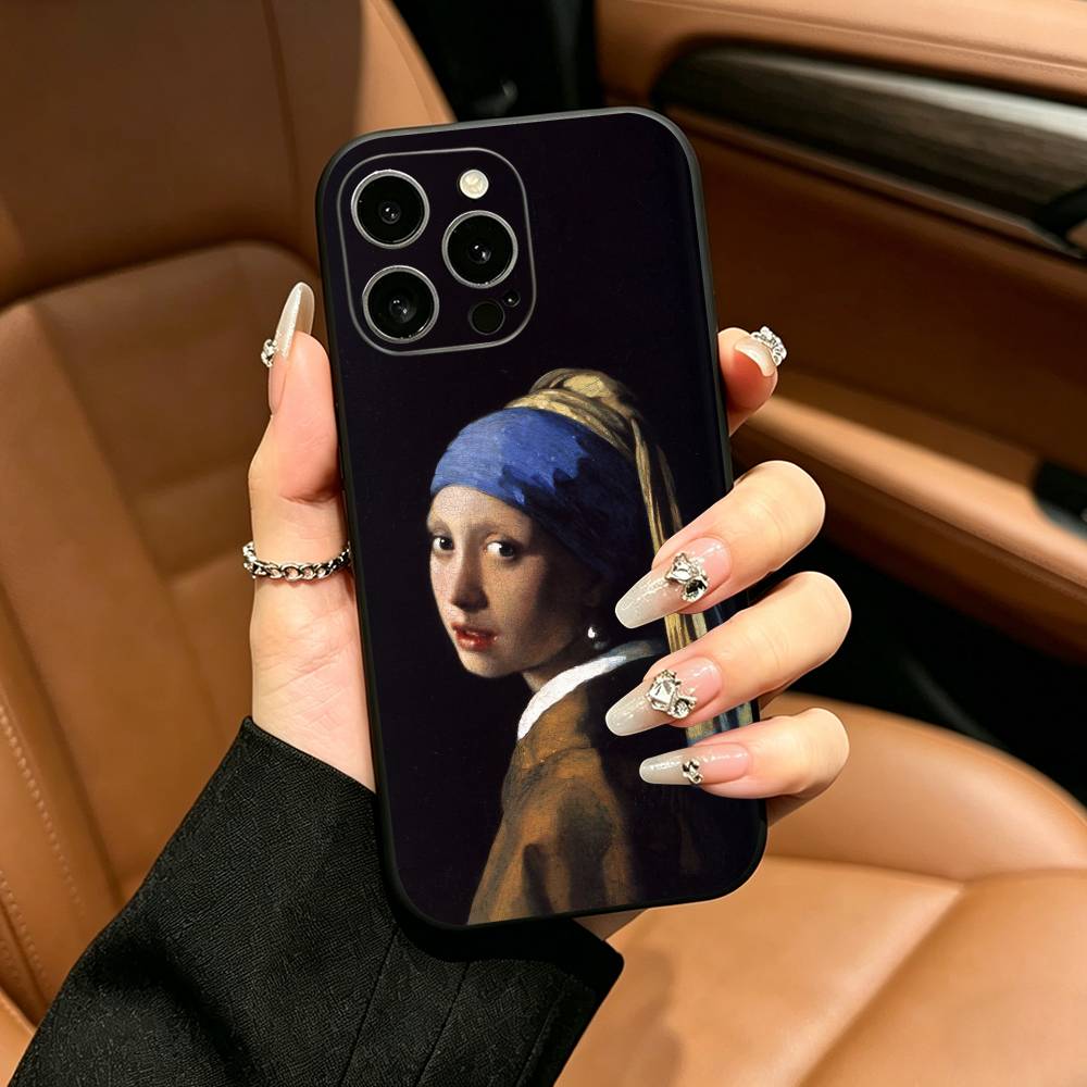 Чехол для телефона с картиной Яна Вермеера для iPhone 17,16,15,14,13,12,11 Pro Max,16/15/14Plus,XS Мягкий черный чехол