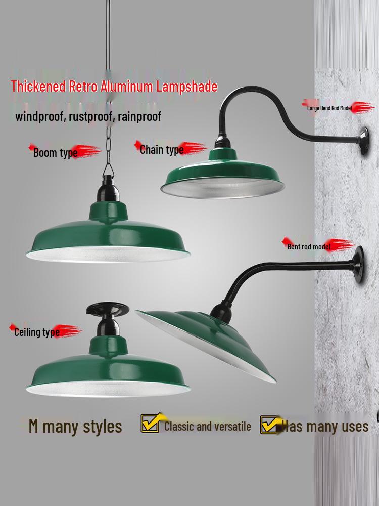 Vintage Military Green Outdoor Curved Pole Street Light, Waterproof Industrial-Style Lampshade for Doorway or Farmhouse Wall