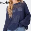 Fashion Women's Sexy Hollow Knit Cowl Design Niche Loose Pullover Sweater