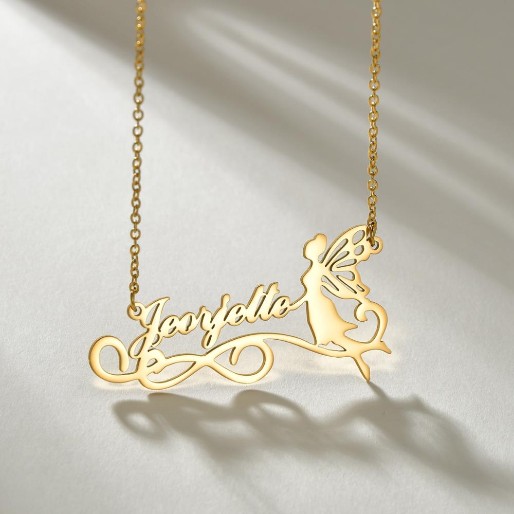 Atoztide Fashion Custom Name Stainless Steel Necklaces Personalized Jewelry Chain Crown Heart Butterfly Necklace for Women Gifts