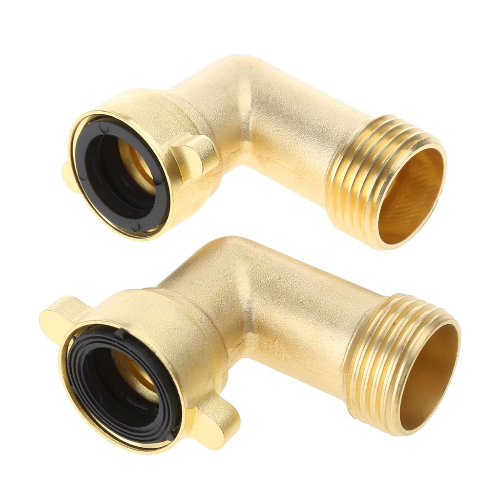 2PCS 90 Degree Garden Hose Elbow Connectors 3/4" Heavy Duty Hose Adapter with 4 O-rings Solid Brass Gooseneck Connector