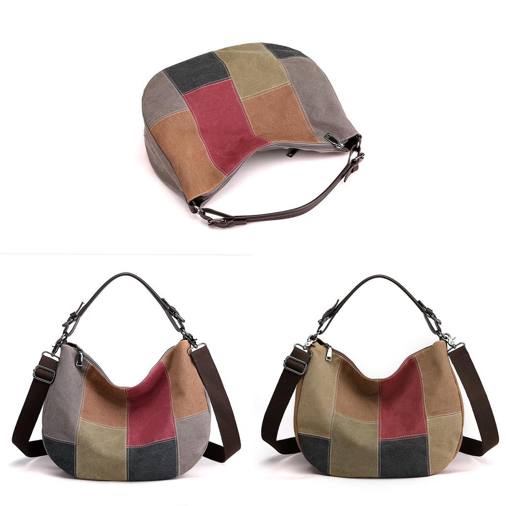 Womens Canvas Business Bag With Colorblock Design And Inner Zipper Pockets For Casual Use