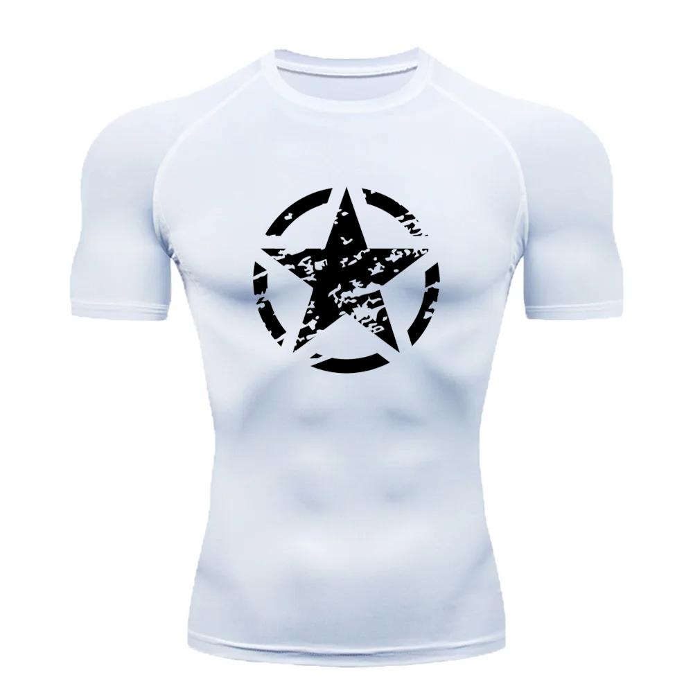 Летняя модная мужская компрессионная рубашка с принтом, быстросохнущая эластичная футболка для фитнеса, бега, дышащая, с коротким рукавом, S-3XL
