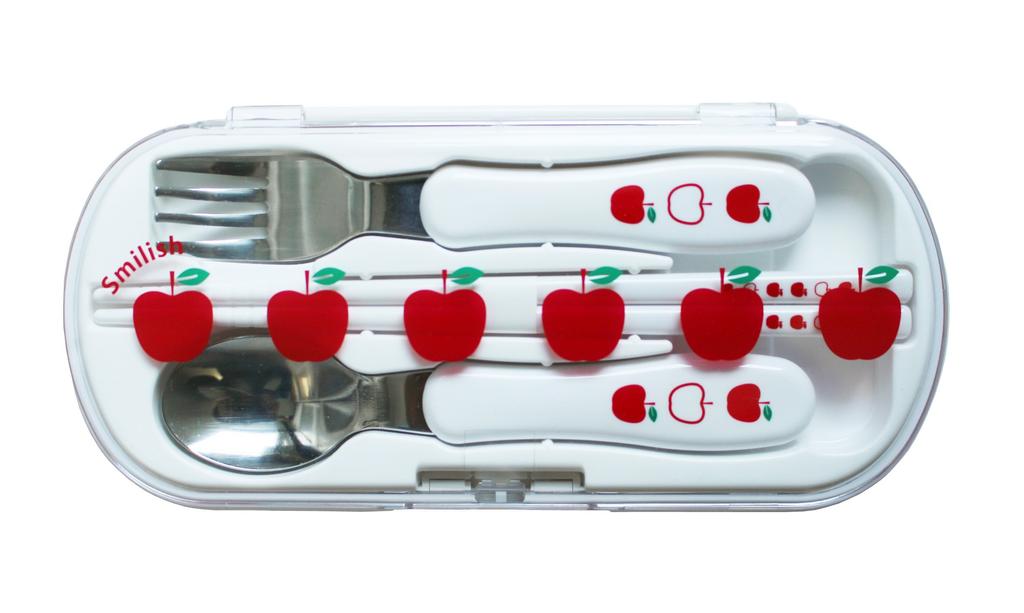 SMILISH Cutlery Set Fork with Name Apple Pattern Made In Japan (Chopsticks, Spoon, Sticker)