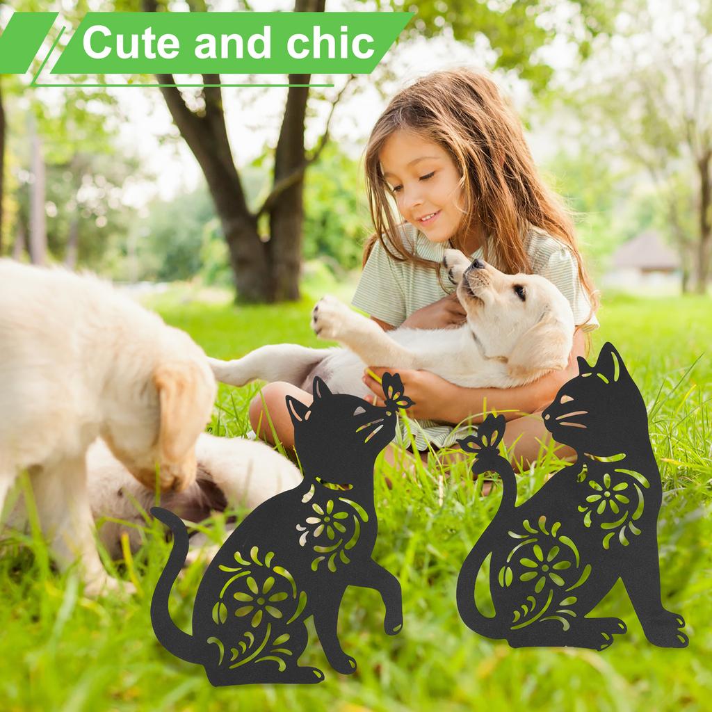 2 шт. Металлические садовые статуэтки животных Декоративные Имитация Кошка Собака Газонные колышки Креативный Садовый Декор для Дома Улицы Сада Двора