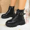 Осень и зима новая ветрозащитная заклепка пряжка ремня толстая подошва маленькие короткие ботинки большой размер ботинки Мартин женские