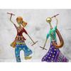 Handmade Handpainted Playing Dandia Couple Rajasthani Handicraft Wrought Iron Emboss Painted Decorative Showpiece Multicolor 12.5 Inch Height, Fantasy