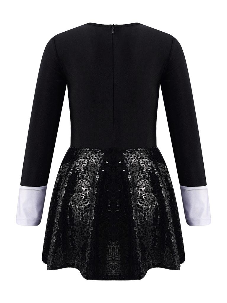 Комплект костюма фокусника для девочек, леотард с пайетками с длинным рукавом, галстук-бабочка, шляпа, волшебная палочка, перчатки для Хэллоуина