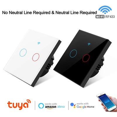 ЕС 220 В Tuya умный дом Wi-Fi сенсорный переключатель 1 2 3 Gang стеклянная панель настенные переключатели света Поддержка Alexa Google Home без нейтрального провода