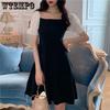 Off-the-shoulder Dress Women Spring and Summer French Word Collar Sexy Dress Female Waist Slim Bubble Sleeve Dress