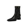 Fashion New Autumn Winter Women Boot Fashion Pleated Square Toe Boots for Women Short Boots Ladies Shoes Western Boots Zapatos Mujer