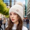 Women's Winter Beanie Knitting Hat for Fur Pompom Thick Plush Cap Beanie Solid Color Ladies Warm Ski Cap