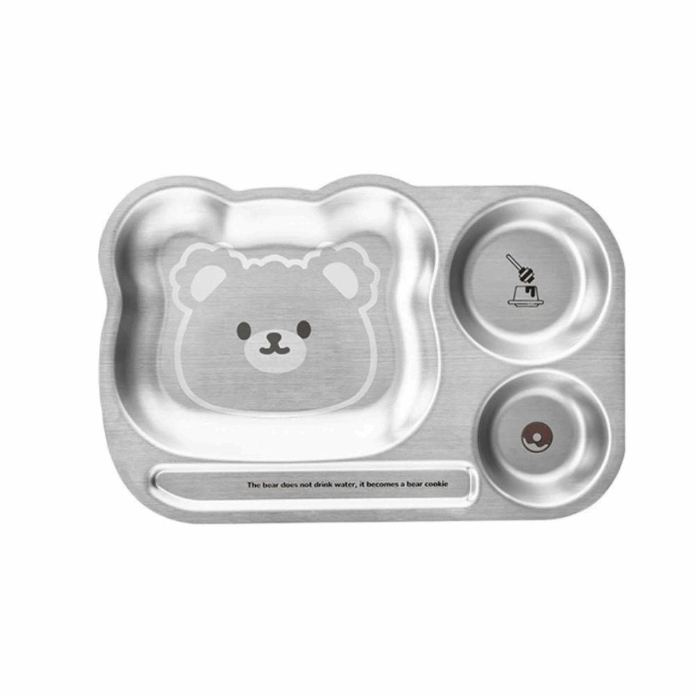 Multi Grids Children Divided Dinner Plate Square Shaped Stainless Steel Plate  Kindergarten School