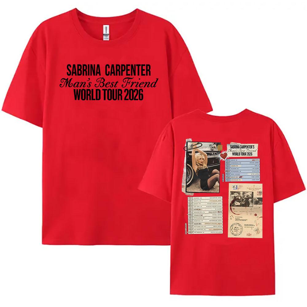 Sabrina Carpenter Man's Best Friend Tour 2026 Футболка Летняя с коротким рукавом Мужская с круглым вырезом Хлопковая Унисекс Уличный стиль Футболки с принтом