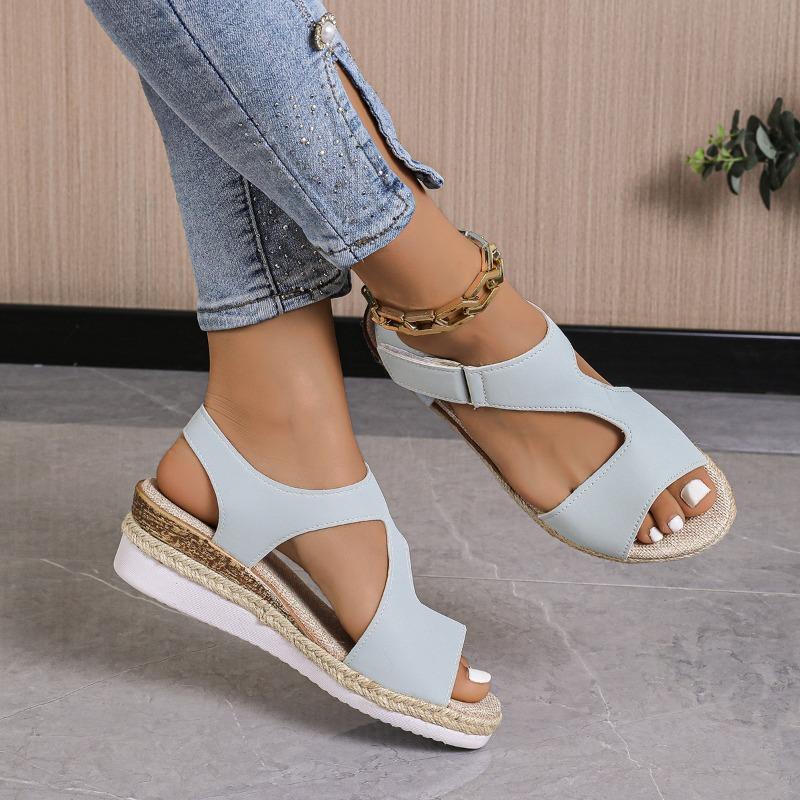 Новые модные женские повседневные босоножки на танкетке, удобные, с открытым носком, блестящие, золотистого цвета, женские летние босоножки на высоком каблуке Sandalias De Mujer