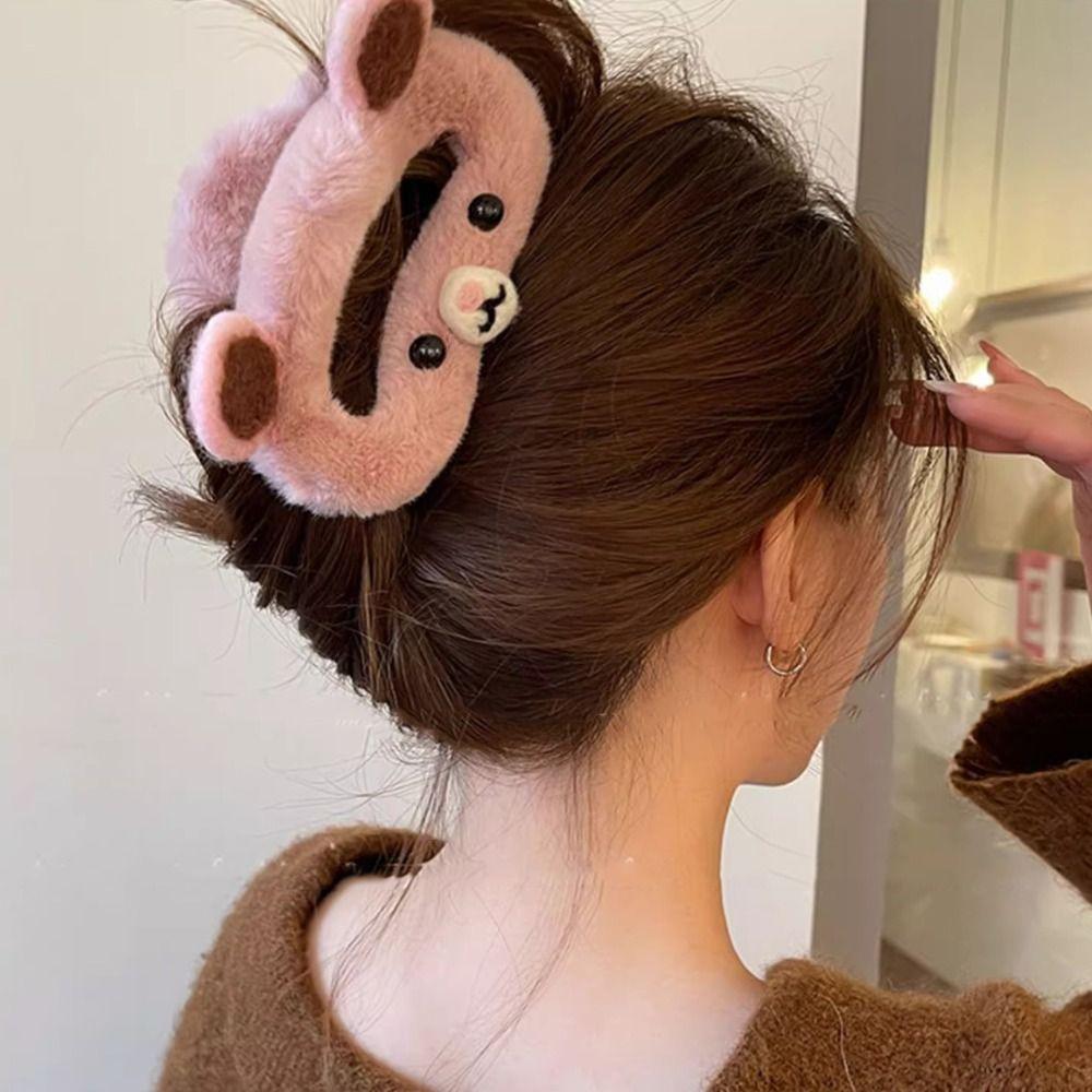 Acrylic Rabbit Ear Shark Clip Double Side Plush Bear Hair Clip Fashion Plush Cloud Hair Claw Party