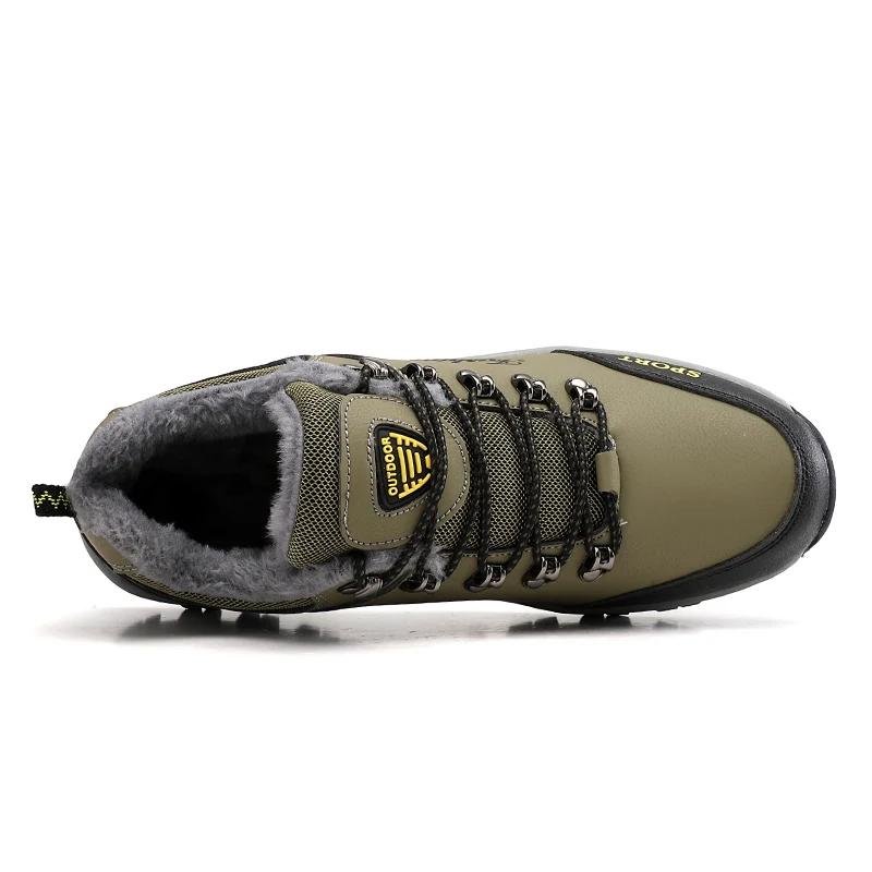 Мужская теплая обувь для улицы, кожаная обувь для альпинизма, плюшевые зимние мужские повседневные кроссовки, водонепроницаемые, трендовые, новые, теннисные, спортивные, на шнуровке, маскулино