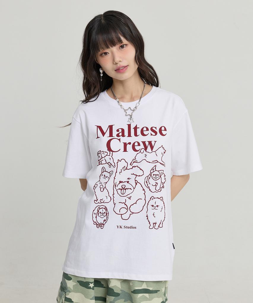 WAIKEI Белая и красная футболка с коротким рукавом с графическим принтом 'Maltese Crew Line'
