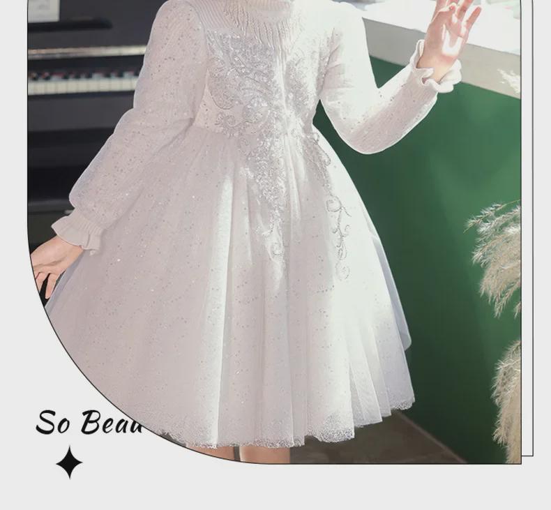 Стильное зимнее платье принцессы 2024 года для девочек: Элегантный костюм для выступления девочки-цветочницы и фортепиано