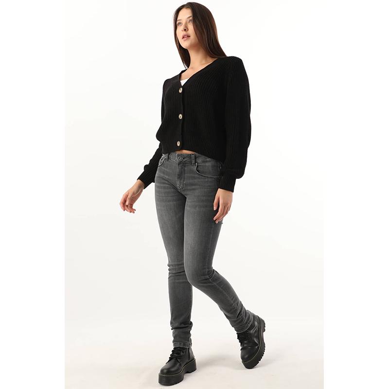 Женские прямые зауженные джинсы со средней посадкой темно-серые