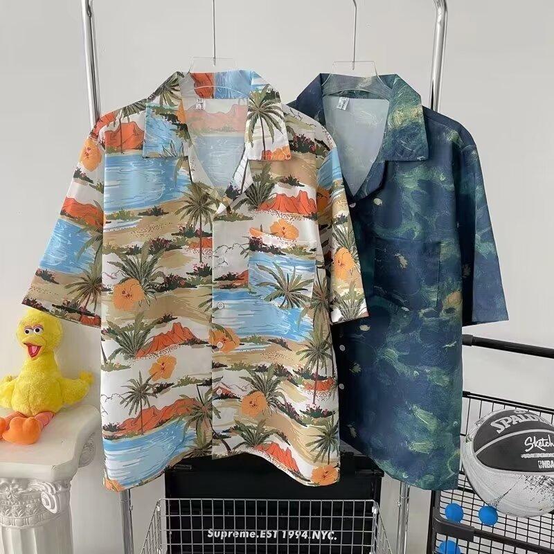 Мужская рубашка в стиле ретро, ​​мужской летний наряд, студенческий свободный крой, нишевый дизайн, повседневный мужской топ, верхняя одежда, пляжный топ