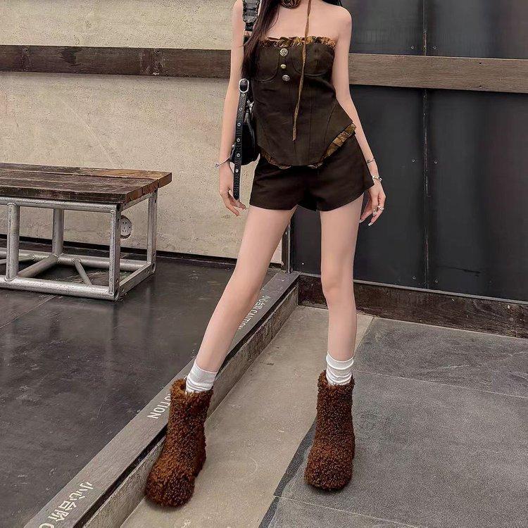 Niche Korean version of velvet thickened snow boots women's autumn and winter warm lamb wool cotton boots non-slip short wool boots
