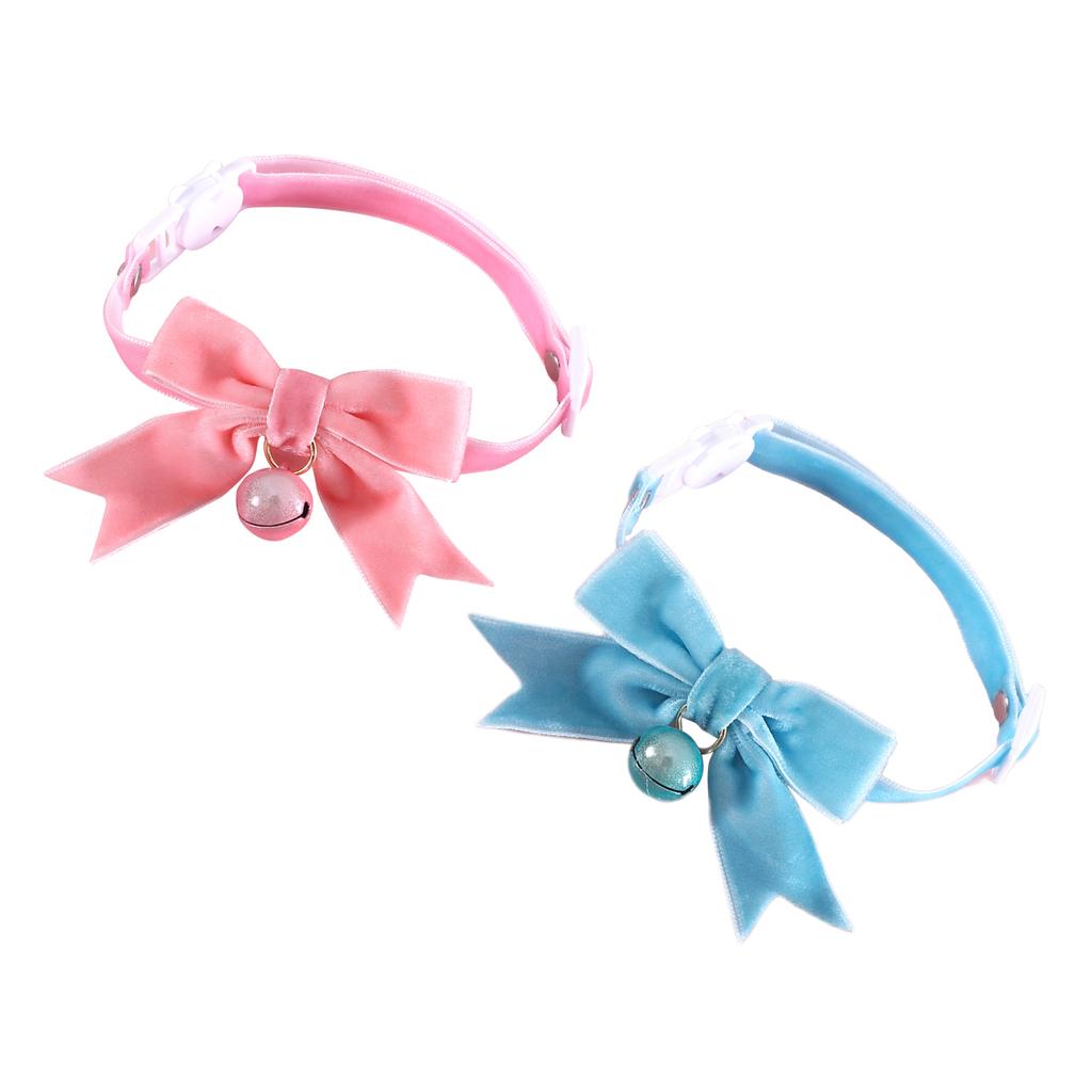 Рождественский кошачий ошейник Регулируемый ошейник для собак с колокольчиками Бархатный ошейник для котят Костюм для кошек для фестиваля Бабочка для питомца для вечеринки 2 шт.