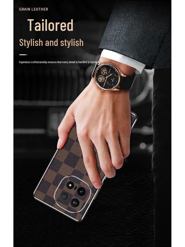 Роскошный кожаный чехол для телефона IQOO15: Высококлассный, Гальванизированный, Противоударный Клетчатый Дизайн для Мужчин