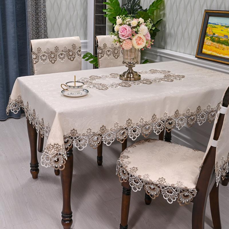 White Tablecloth Rectangle Table Cloth Luxury Embroidery Lace Dining Table Cover Chair Cover Towels Table Juppe Dust Cover