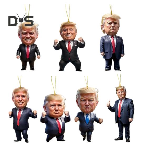 Мультяшный Трамп Подвеска 2D Плоский Акриловый Подвесной Орнамент Забавный Трамп Украшение для Рождественской Елки Автомобильный Брелок