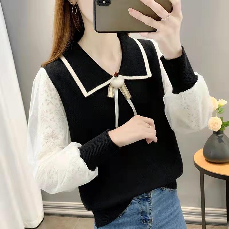 Кружевной свитер с длинными рукавами, женский свободный трикотажный свитер, тонкая верхняя одежда, базовый короткий топ