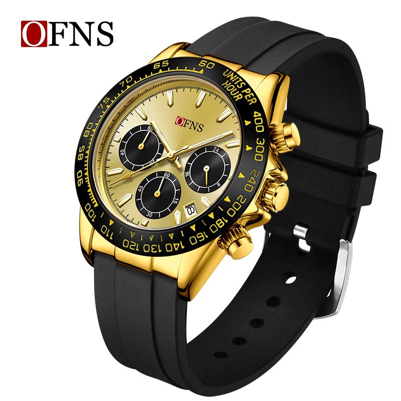 Fashion OFNS 7103 luxurious Men's Quartz Watch Three Eye Six Needle Chronograph Waterproof Night Light Men's Quartz Watch