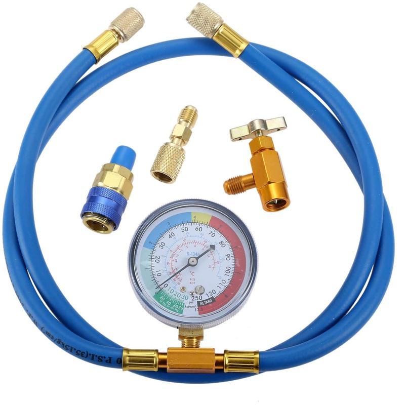 59'' Air-conditioning AC R134A Refrigerant Recharge Hose Kit with Gauge,R134A Can Tap Quick Couple,R410A Straight Swivel Adapter